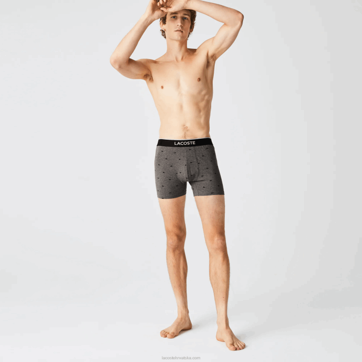 crna siva chine vdp 6H4B1429 muškarci Lacoste duge rastezljive pamučne bokserice s markom u struku pakiranje od 3 komada