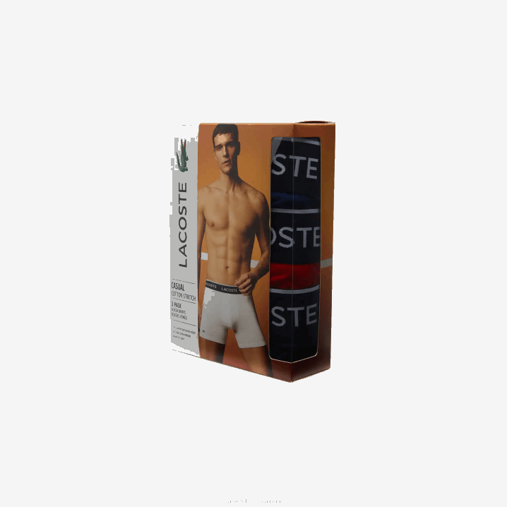 mornarsko plava crvena mornarsko plava w64 6H4B1404 muškarci Lacoste duge rastezljive pamučne bokserice 3 kom