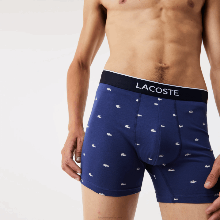 mornarsko plava siva kinesko crvena w3t 6H4B1428 muškarci Lacoste duge rastezljive pamučne bokserice s markom u struku pakiranje od 3 komada
