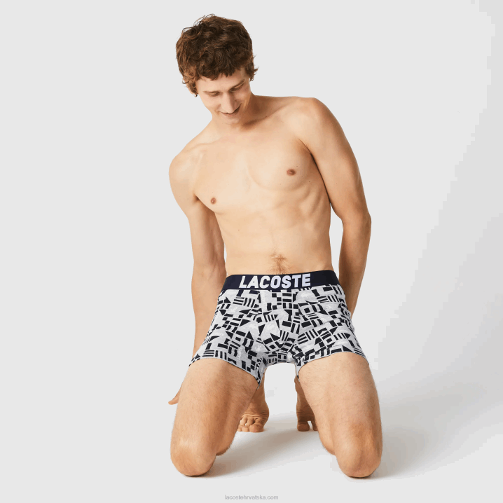 siva chine mornarsko plava bijela 5kc 6H4B1524 muškarci Lacoste bokserice s nautičkim printom 3 kom