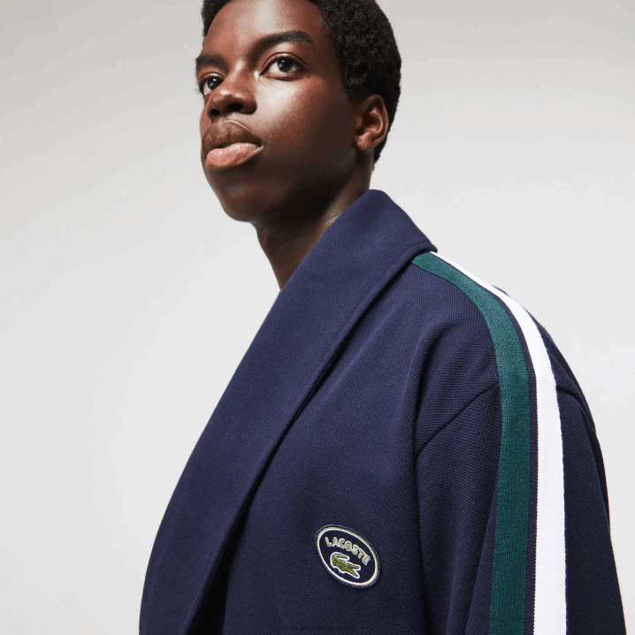 tamnoplava 166 6H4B1401 muškarci Lacoste pamučni ogrtač s teksturom nadahnut sportom