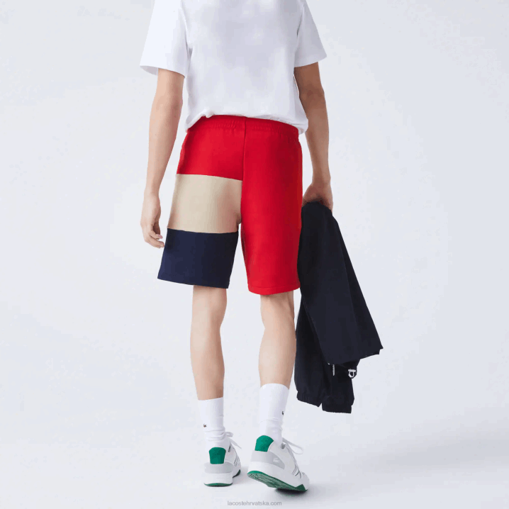 crvena bež tamnoplava 1fu 6H4B1558 muškarci Lacoste colorblock flis bermude s slovima