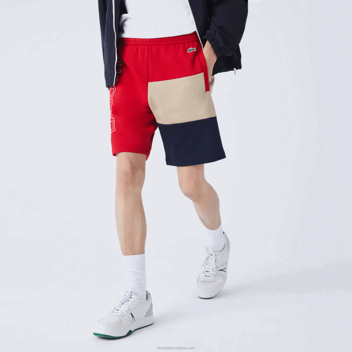 crvena bež tamnoplava 1fu 6H4B1558 muškarci Lacoste colorblock flis bermude s slovima