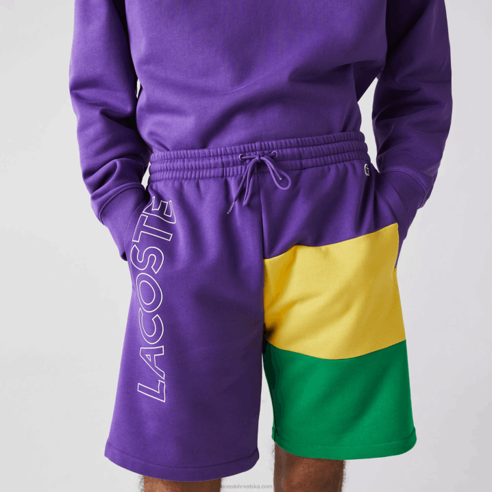 ljubičasta žuto zelena 1cv 6H4B1560 muškarci Lacoste colorblock flis bermude s slovima