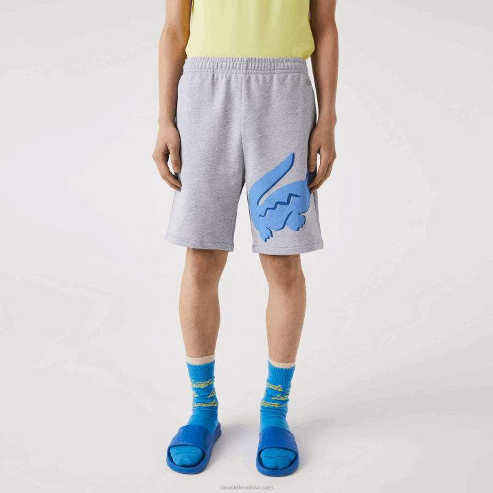 sivi chine cca 6H4B1418 muškarci Lacoste prevelike kratke hlače od flisa od organskog pamuka s printom krokodila