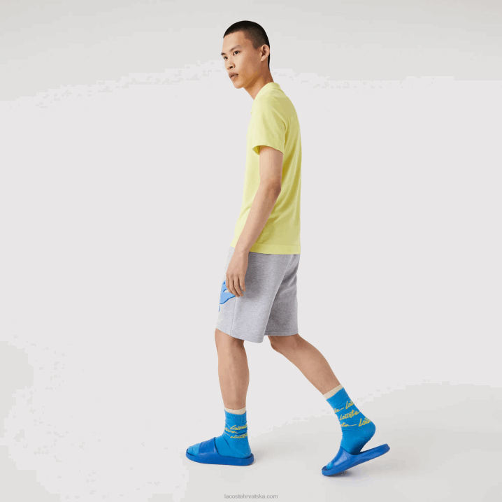 sivi chine cca 6H4B1418 muškarci Lacoste prevelike kratke hlače od flisa od organskog pamuka s printom krokodila