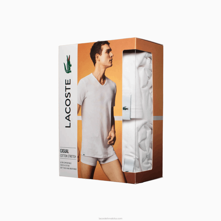 bijela 001 6H4B1623 muškarci Lacoste pamučna salonska majica s v-izrezom 2 kom