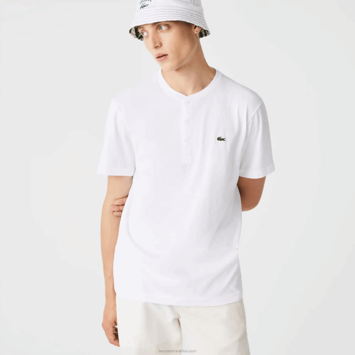 bijela 001 6H4B589 muškarci Lacoste pamučni jersey majica s henley ovratnikom