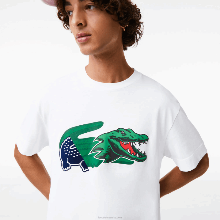 bijela 001 6H4B608 muškarci Lacoste opuštenog kroja oversized krokodil majica kratkih rukava