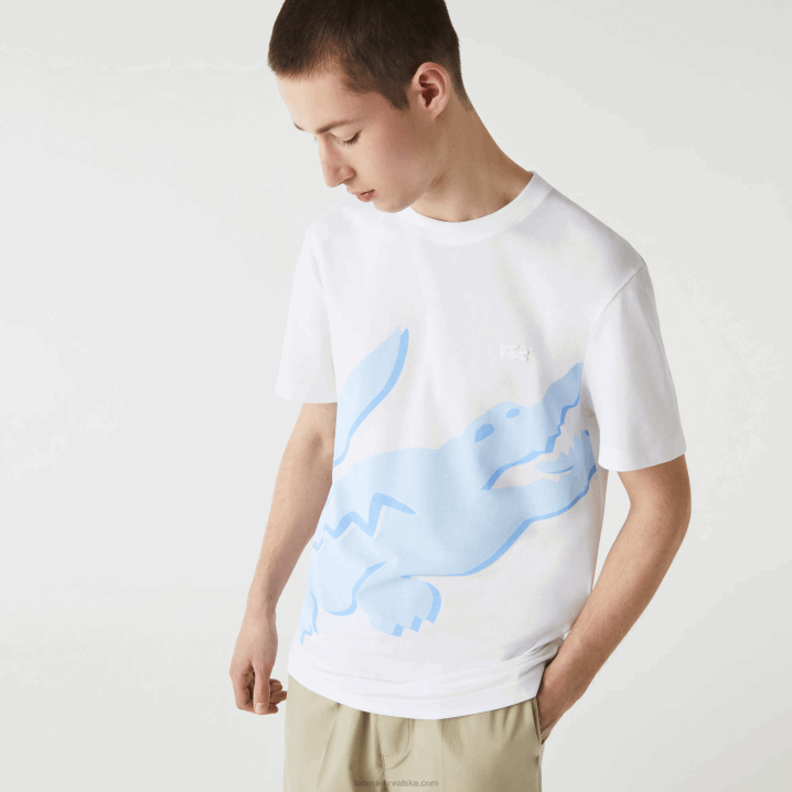 bijela 001 6H4B637 muškarci Lacoste majica kratkih rukava s okruglim izrezom i krokodilskim uzorkom od rastezljivog organskog pamuka