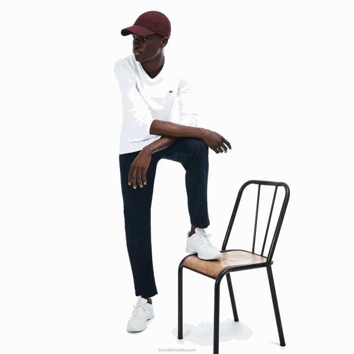 bijela 001 6H4B675 muškarci Lacoste lagana majica kratkih rukava od pamučnog žerseja s v-izrezom