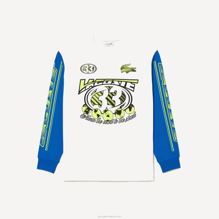 bijelo plavi zil 6H4B149 muškarci Lacoste široka majica s printom dugih rukava