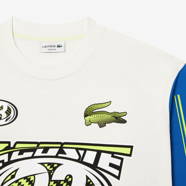 bijelo plavi zil 6H4B149 muškarci Lacoste široka majica s printom dugih rukava