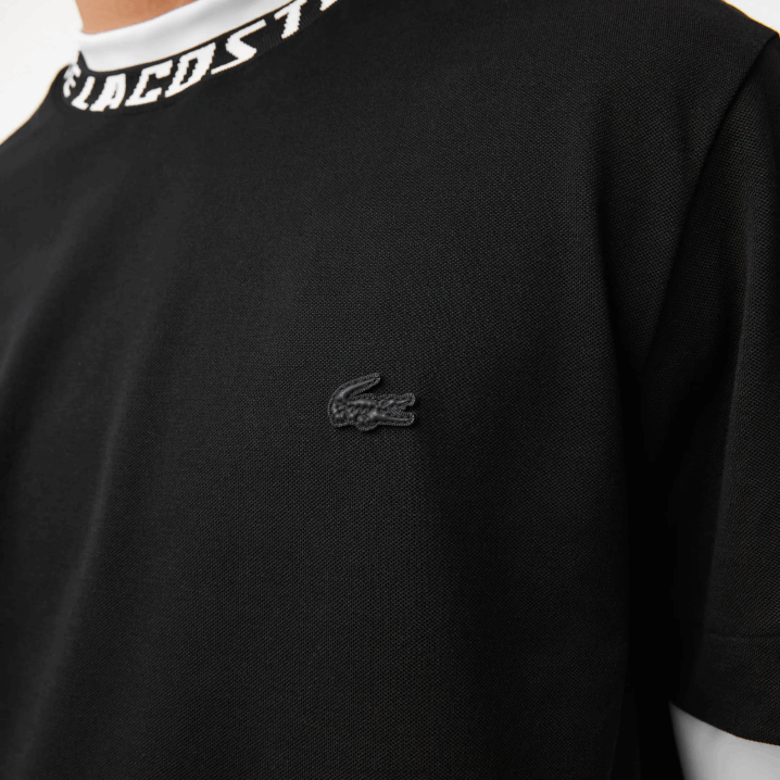 crna 031 6H4B209 muškarci Lacoste majica kratkih rukava s brendiranim ovratnikom uobičajenog kroja