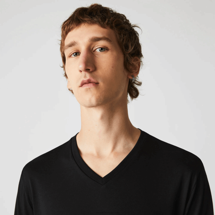 crna 031 6H4B676 muškarci Lacoste lagana majica kratkih rukava od pamučnog žerseja s v-izrezom