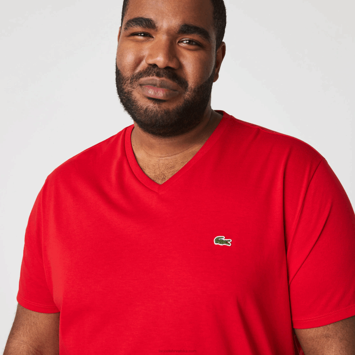 crvena 240 6H4B617 muškarci Lacoste majica s v-izrezom od pamučnog žerseja