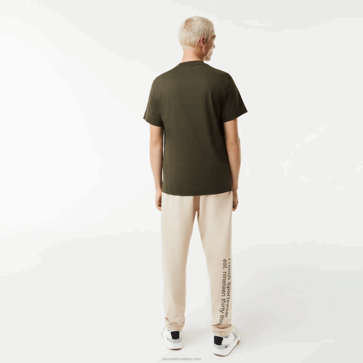 kaki zeleni s7t 6H4B567 muškarci Lacoste pamučna majica kratkih rukava s kontrastnim slovima uobičajenog kroja