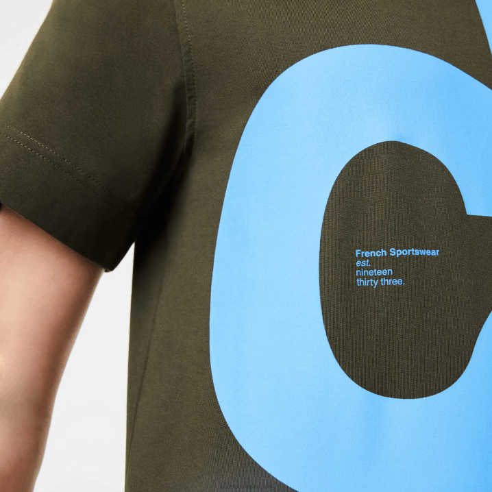 kaki zeleni s7t 6H4B567 muškarci Lacoste pamučna majica kratkih rukava s kontrastnim slovima uobičajenog kroja