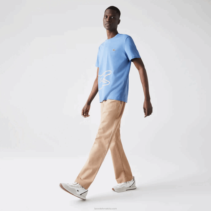 plava 776 6H4B903 muškarci Lacoste majica kratkih rukava od organskog pamuka s krokodilskim uzorkom s okruglim izrezom