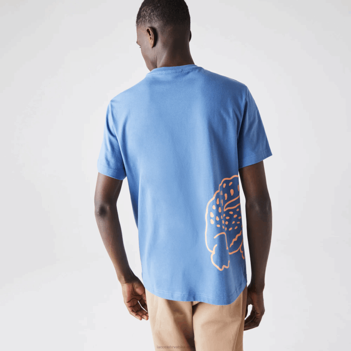 plava 776 6H4B903 muškarci Lacoste majica kratkih rukava od organskog pamuka s krokodilskim uzorkom s okruglim izrezom