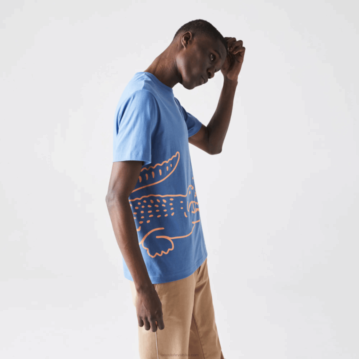 plava 776 6H4B903 muškarci Lacoste majica kratkih rukava od organskog pamuka s krokodilskim uzorkom s okruglim izrezom