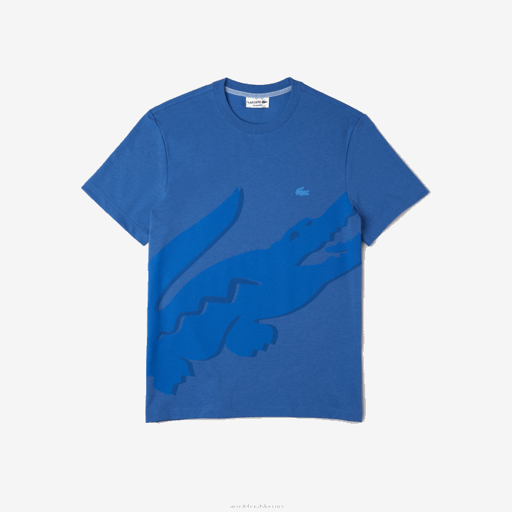 plava kina hg3 6H4B639 muškarci Lacoste majica kratkih rukava s okruglim izrezom i krokodilskim uzorkom od rastezljivog organskog pamuka