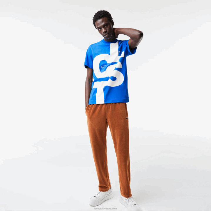 plavi k1q 6H4B568 muškarci Lacoste pamučna majica kratkih rukava s kontrastnim slovima uobičajenog kroja