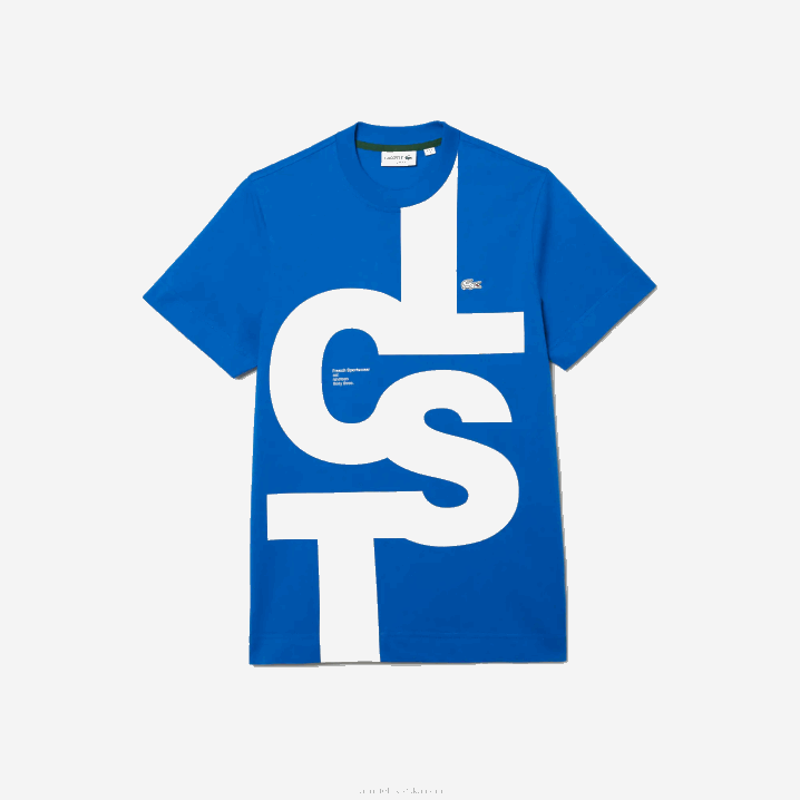 plavi k1q 6H4B568 muškarci Lacoste pamučna majica kratkih rukava s kontrastnim slovima uobičajenog kroja
