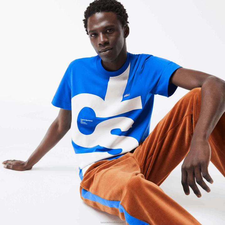 plavi k1q 6H4B568 muškarci Lacoste pamučna majica kratkih rukava s kontrastnim slovima uobičajenog kroja