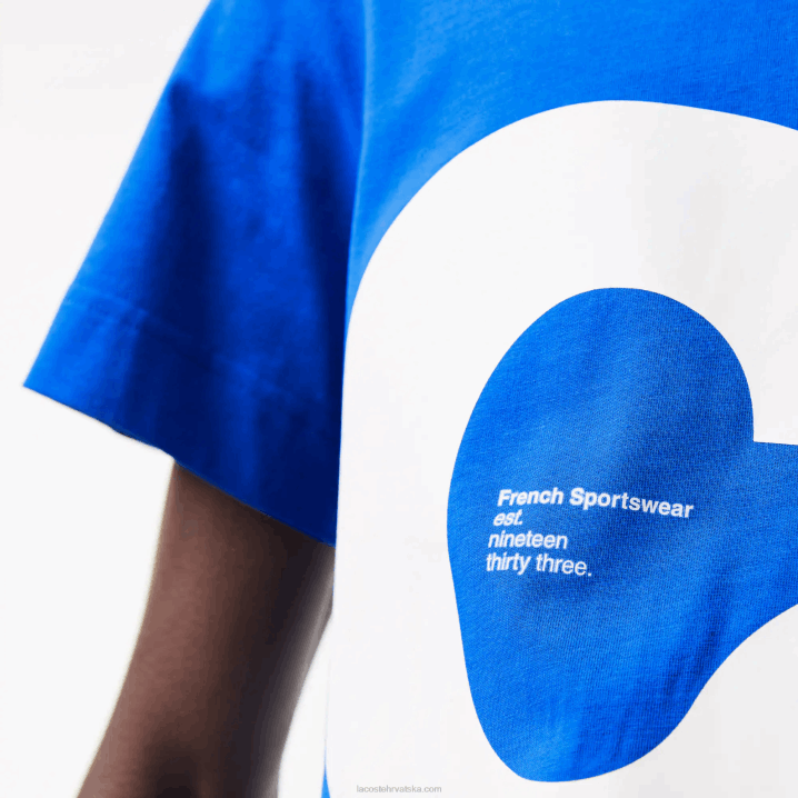 plavi k1q 6H4B568 muškarci Lacoste pamučna majica kratkih rukava s kontrastnim slovima uobičajenog kroja