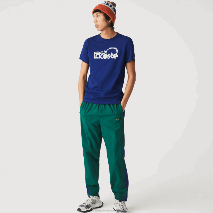 plavo bijeli gtd 6H4B794 muškarci Lacoste sportska prozračna majica s teniskim printom s okruglim izrezom