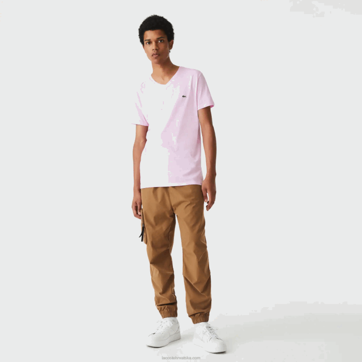 ružičasta z4h 6H4B615 muškarci Lacoste majica s v-izrezom od pamučnog žerseja