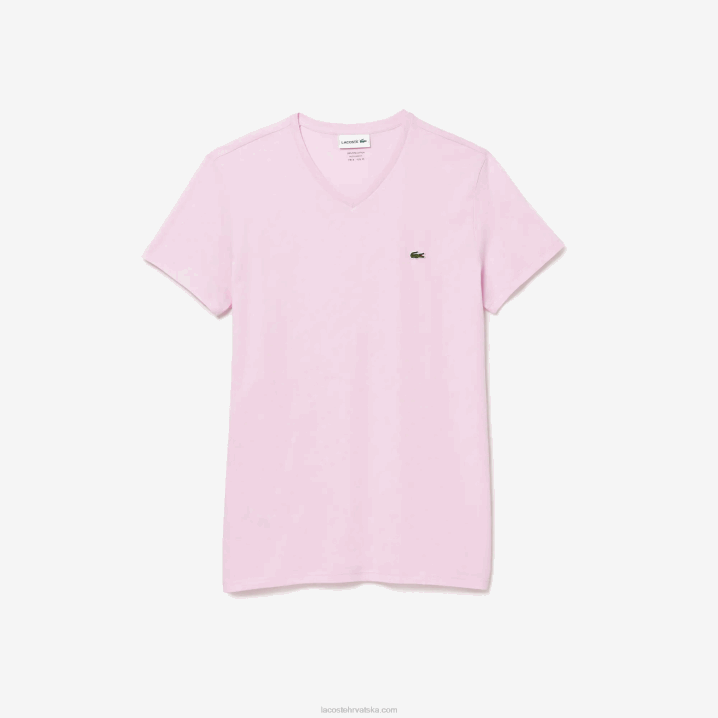 ružičasta z4h 6H4B615 muškarci Lacoste majica s v-izrezom od pamučnog žerseja
