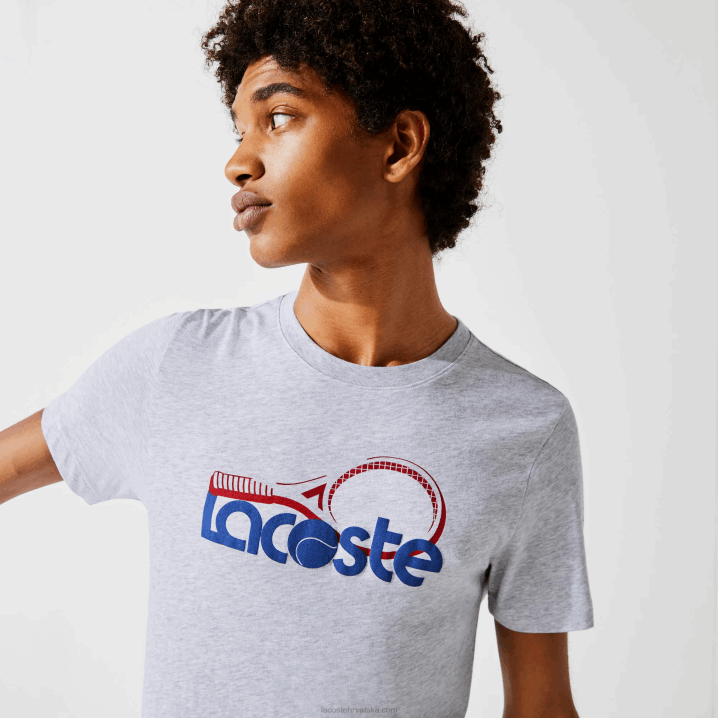 siva chine plava crvena 7ku 6H4B793 muškarci Lacoste sportska prozračna majica s teniskim printom s okruglim izrezom