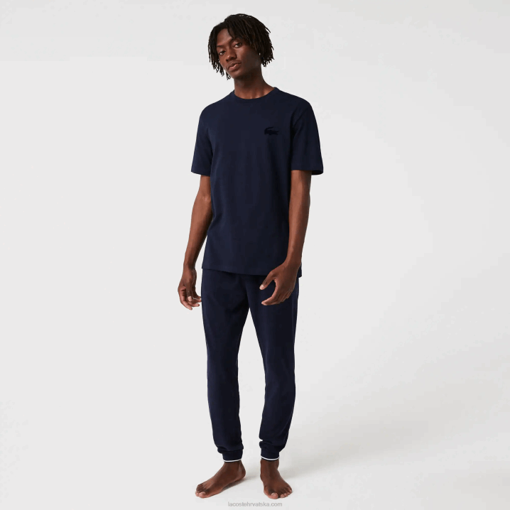 tamnoplava 166 6H4B1344 muškarci Lacoste pamučna salonska majica s krokodilskim izrezom od velura