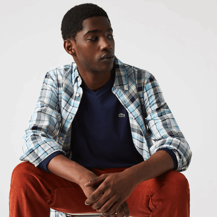 tamnoplava 166 6H4B674 muškarci Lacoste lagana majica kratkih rukava od pamučnog žerseja s v-izrezom