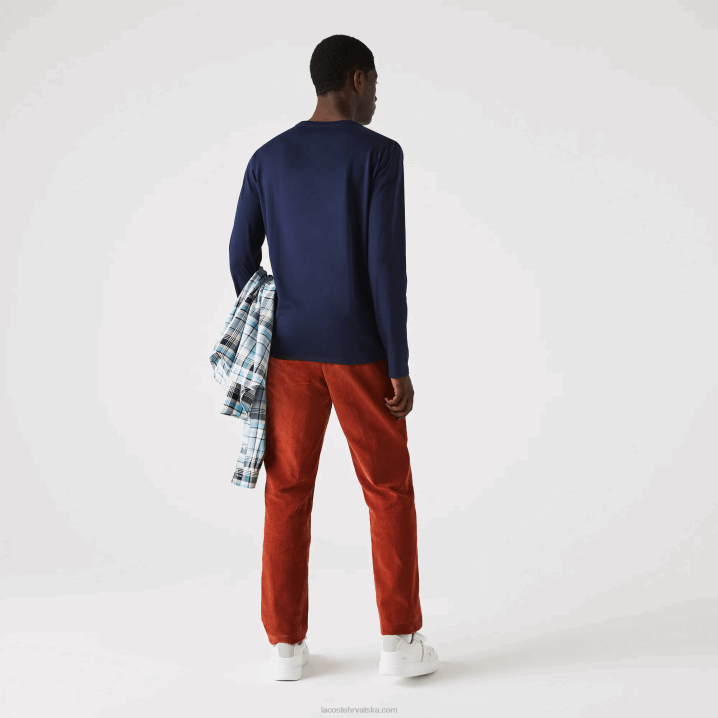 tamnoplava 166 6H4B674 muškarci Lacoste lagana majica kratkih rukava od pamučnog žerseja s v-izrezom