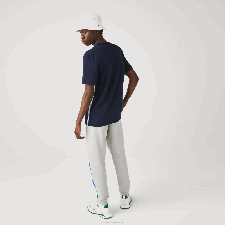 tamnoplava 166 6H4B909 muškarci Lacoste pamučna majica kratkih rukava s okruglim izrezom s markiranim trakama