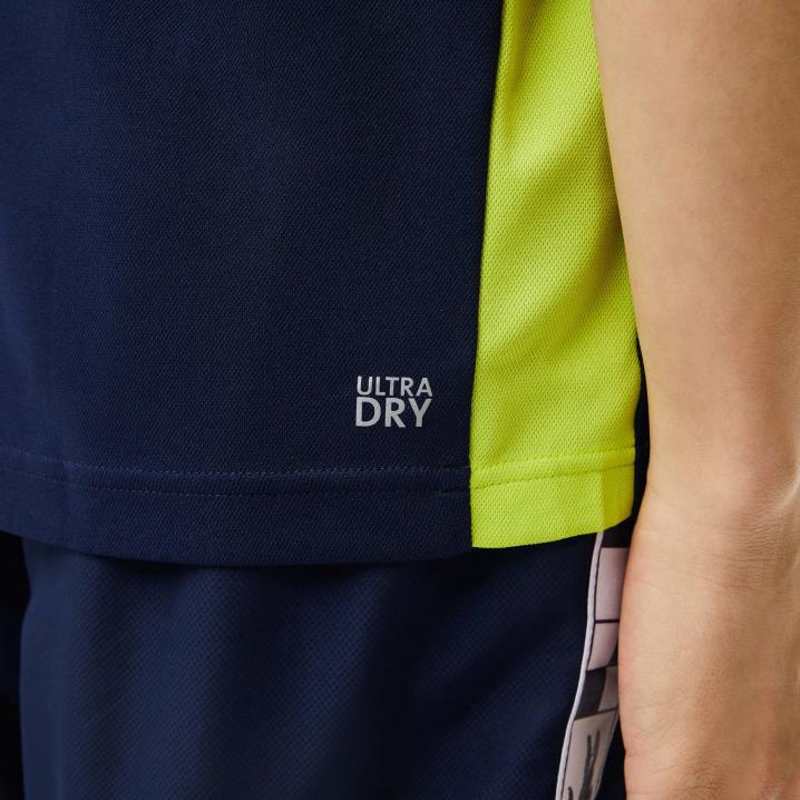 tamnoplava žuta bijela kl8 6H4B586 muškarci Lacoste sportska teniska majica s printom krokodila