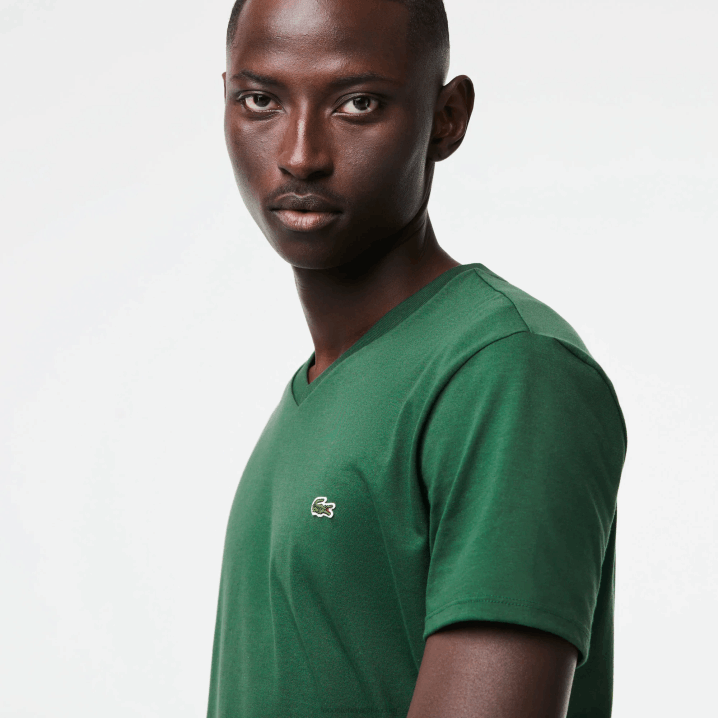 zelena 132 6H4B679 muškarci Lacoste majica s v-izrezom od pamučnog žerseja