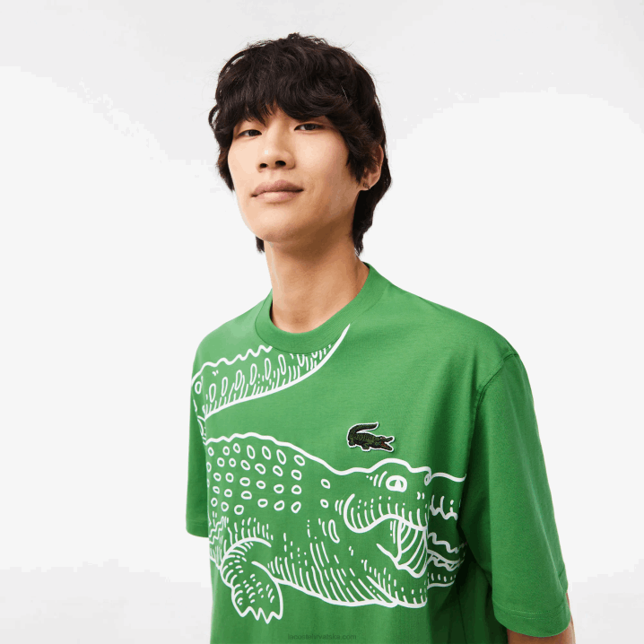 zelena l94 6H4B256 muškarci Lacoste široka majica s krokodilskim uzorkom s okruglim izrezom