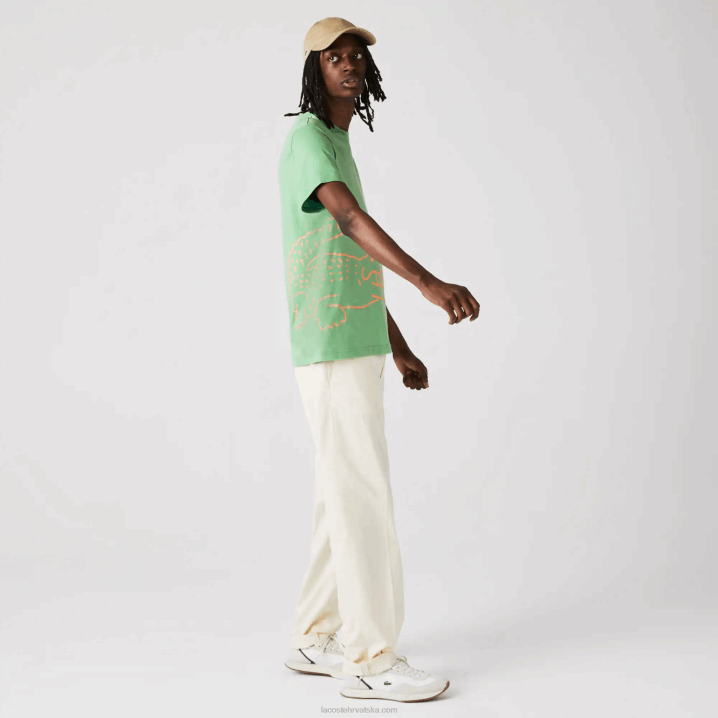 zeleni ttf 6H4B904 muškarci Lacoste majica kratkih rukava od organskog pamuka s krokodilskim uzorkom s okruglim izrezom