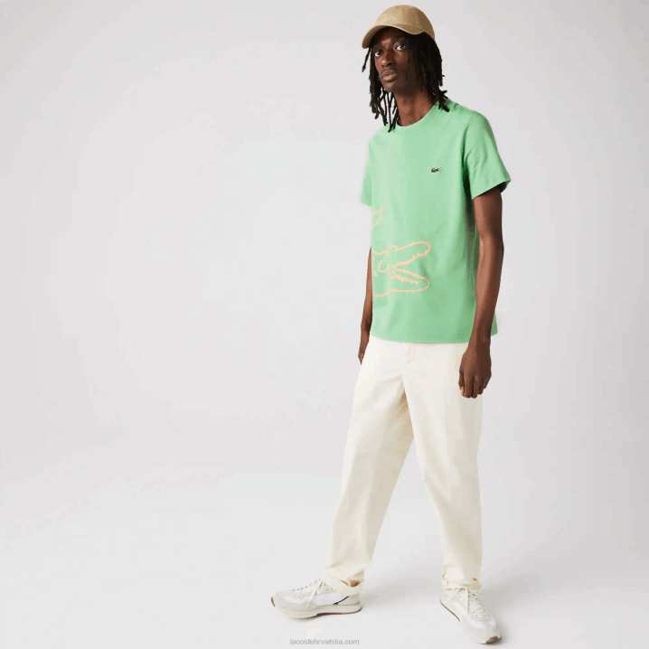 zeleni ttf 6H4B904 muškarci Lacoste majica kratkih rukava od organskog pamuka s krokodilskim uzorkom s okruglim izrezom