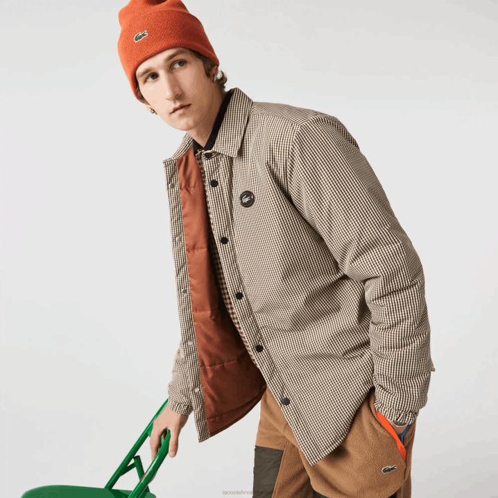 bež tamnoplava kaki zelena 87e 6H4B1549 muškarci Lacoste vodoodbojna majica s kariranim printom