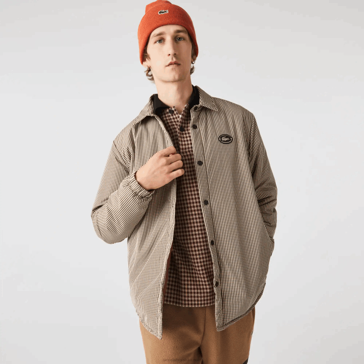 bež tamnoplava kaki zelena 87e 6H4B1549 muškarci Lacoste vodoodbojna majica s kariranim printom