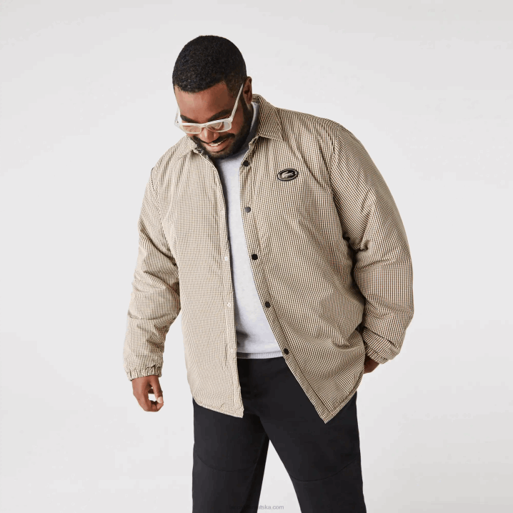 bež tamnoplava kaki zelena 87e 6H4B1549 muškarci Lacoste vodoodbojna majica s kariranim printom