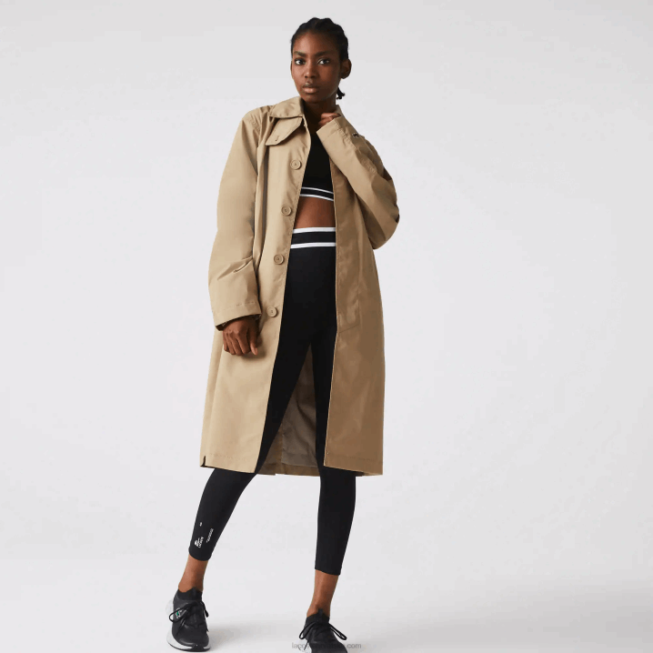 bež c5u 6H4B1286 muškarci Lacoste duga lagana, vodootporna parka na kopčanje