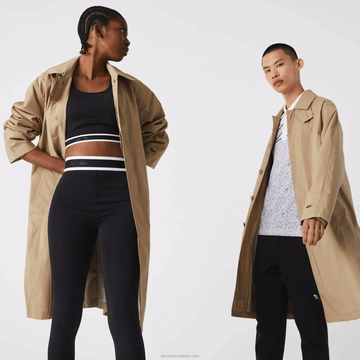 bež c5u 6H4B1286 muškarci Lacoste duga lagana, vodootporna parka na kopčanje