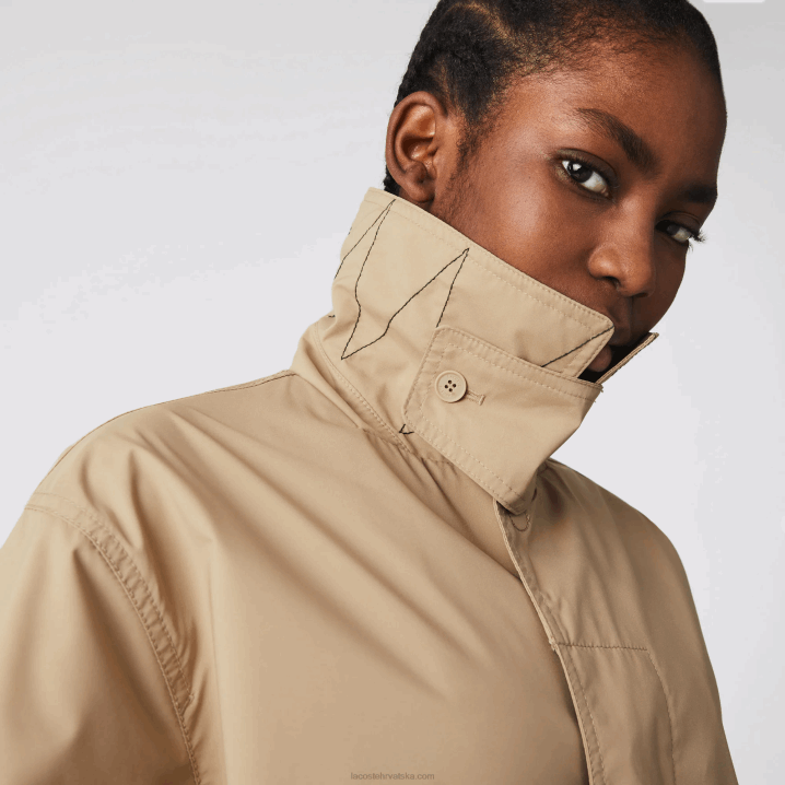 bež c5u 6H4B1286 muškarci Lacoste duga lagana, vodootporna parka na kopčanje