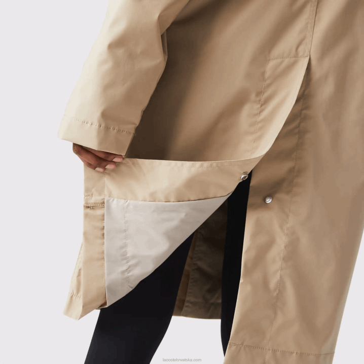 bež c5u 6H4B1286 muškarci Lacoste duga lagana, vodootporna parka na kopčanje